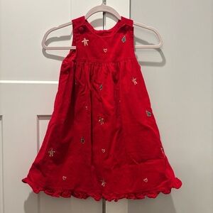Corduroy Girls Red Dress Embroidered Gingerbread Men Christmas Trees